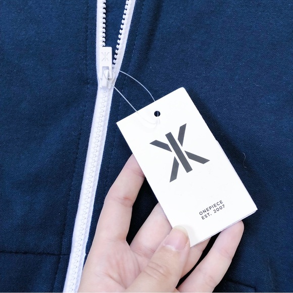 Onepiece • Racer Jumpsuit onesie navy white knit zip front loungewear unisex - Picture 6 of 16